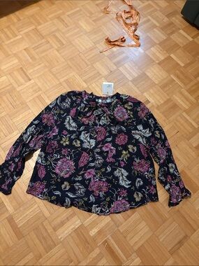 And/Or. Womens Floral Tie-Neck Blouse -
